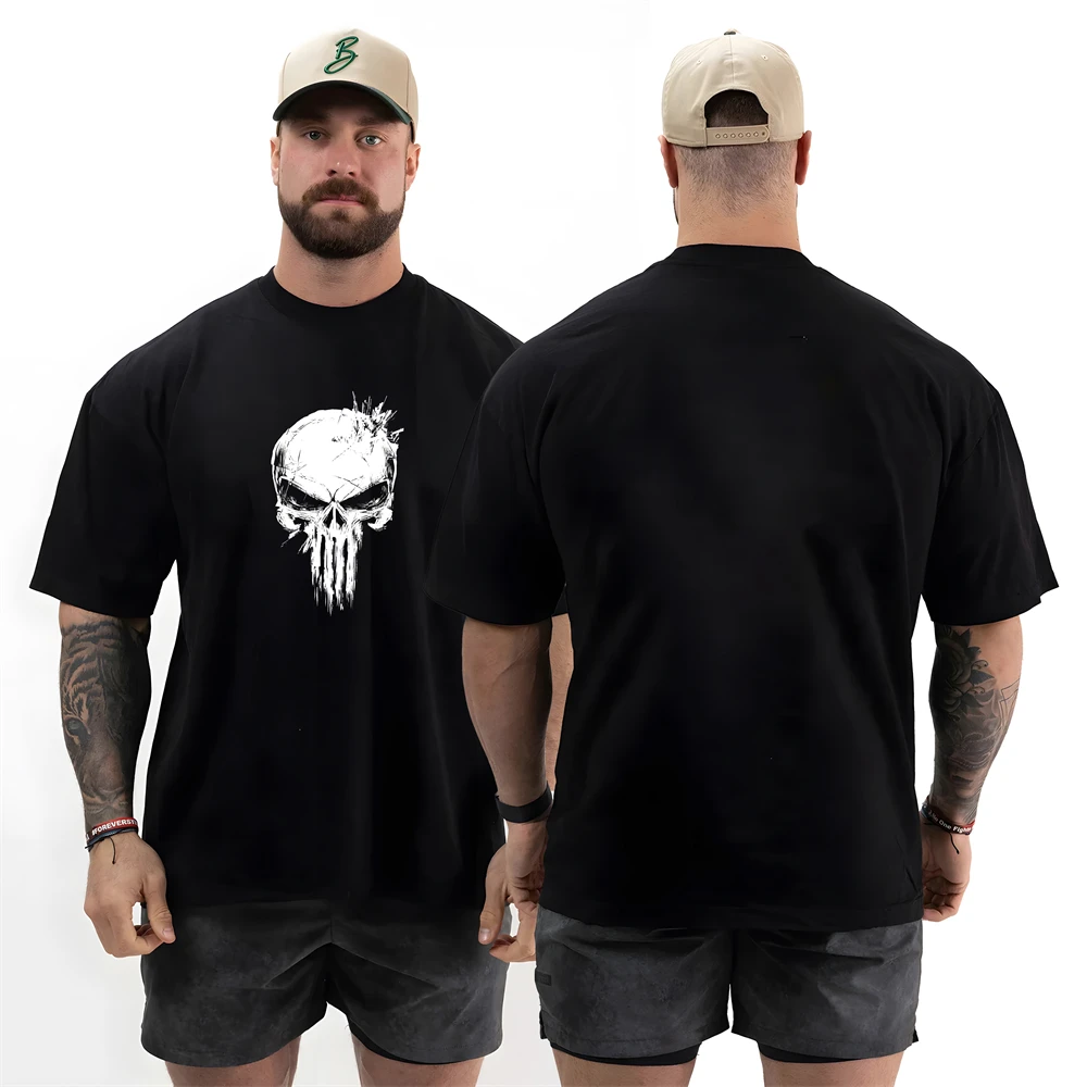 Maglietta in puro cotone di alta qualità per uomo Fitness Shark Summer Sportswear top O Neck T-Shirt oversize stampate palestra abbigliamento uomo