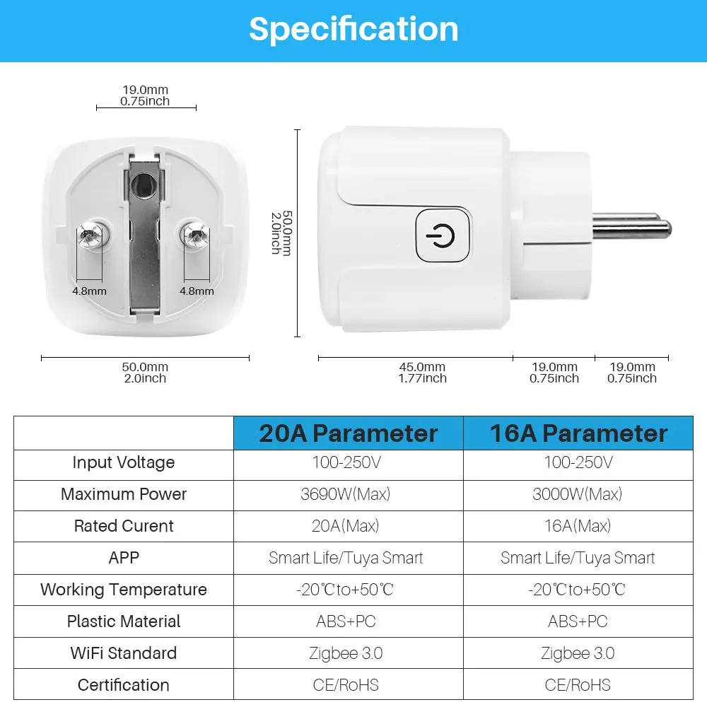 TUYA Smart Plug Zigbee Socket EU 16A/20A With Power Monitor Timing Function Voice Control Works With Alexa GoogleHome