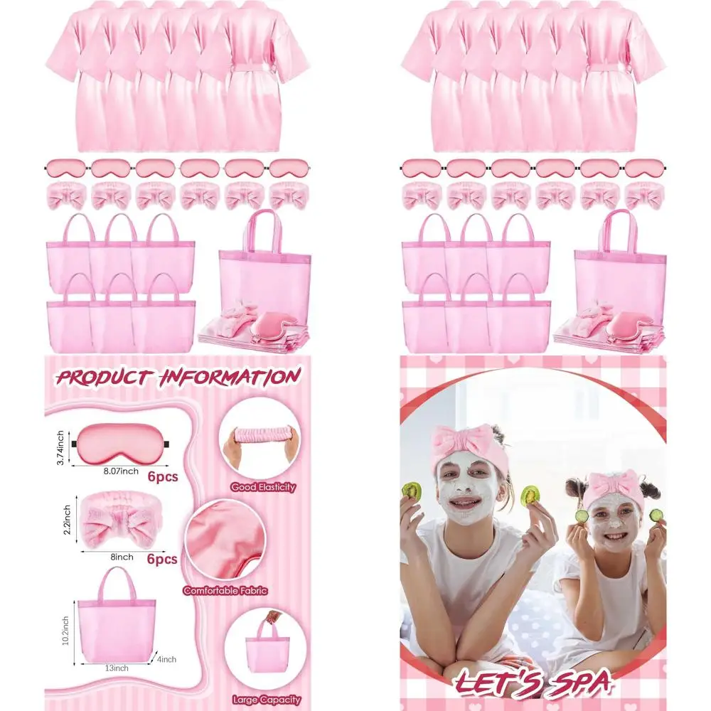 

Набор из 24 предметов для пижамной вечеринки: халаты, сумки-шопперы, повязки и маски для девочек.