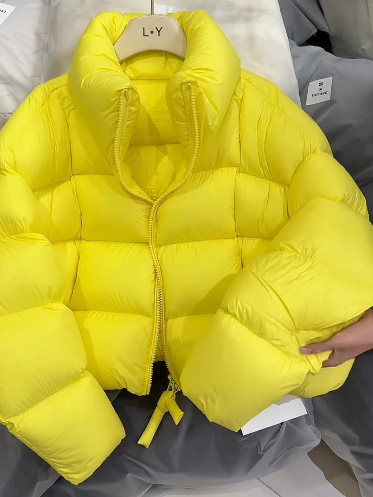 

Корейское женское желтое пышное пальто Ele Faion Thi, зимняя верхняя одежда, удобное полиэфирное волокно