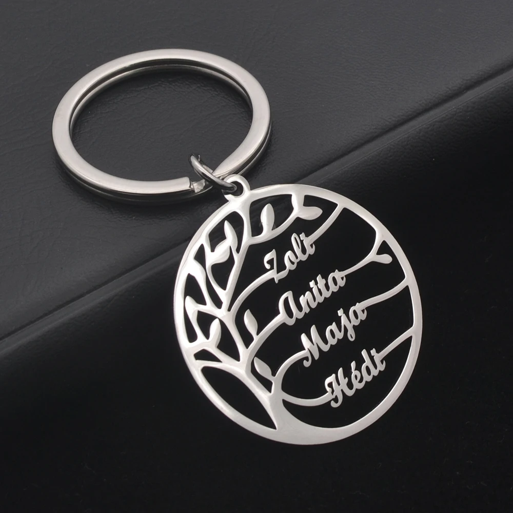 Personalized Customized Family Name Keychain Tree of Life Stainless Steel Jewelry Electroplated Keychain Gift for Men and Women