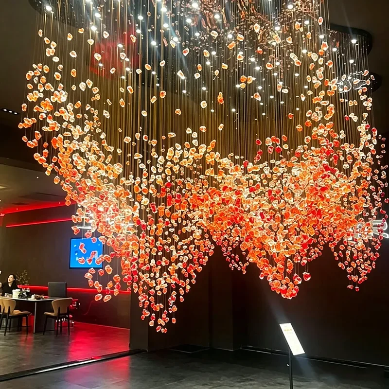 Large Hollow Glass Chandelier for Hotel Lobby Sales Center Sand Table Modern Personalized Lighting Fixture