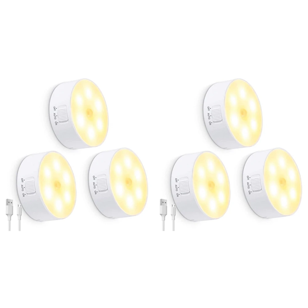 6 Packs LED Night Light Motion Sensor Activated Magnet Stick No As Kitchen Bedroom Closet Toilet Bathroom Cabinet Stair