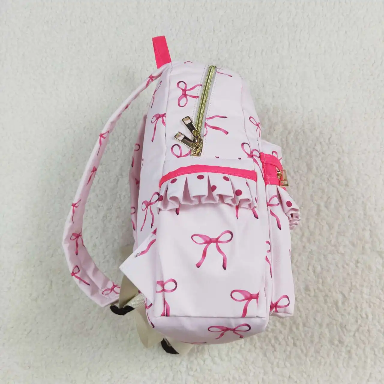 New Arrived Western Fashion Baby Kids Girls Pink Bows Backpack Zip Back Bags Wholesale Boutique Children Back To School Bag