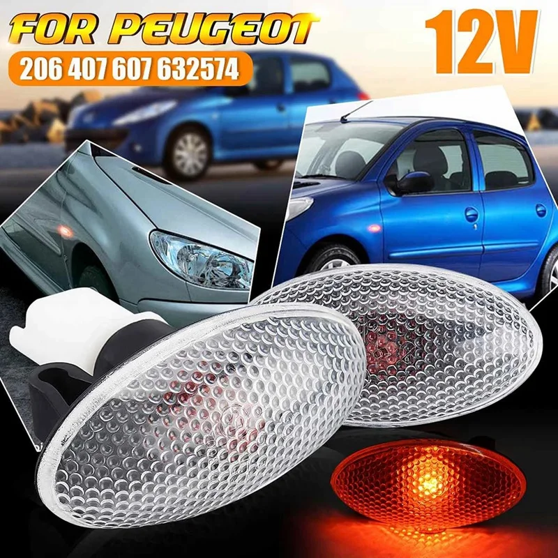 632574 2 X Turn Signal Side Marker Light Repeater Lamp Indicator for Peugeot 206 407 607