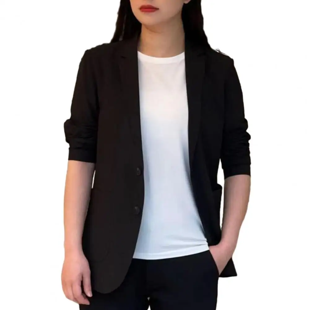 Women Coat Formal Business Style Solid Color Long Sleeve Mid Length Button Closure Pockets Loose OL Commute Suit Coat outerwears