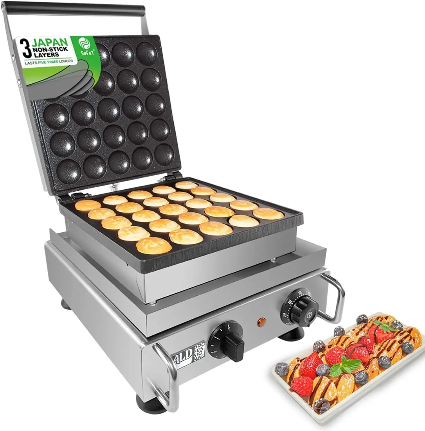 Mini Dutch Pancake Maker Poffertjes Making Machine Stainless Steel Nonstick | 110V (25 Pcs)