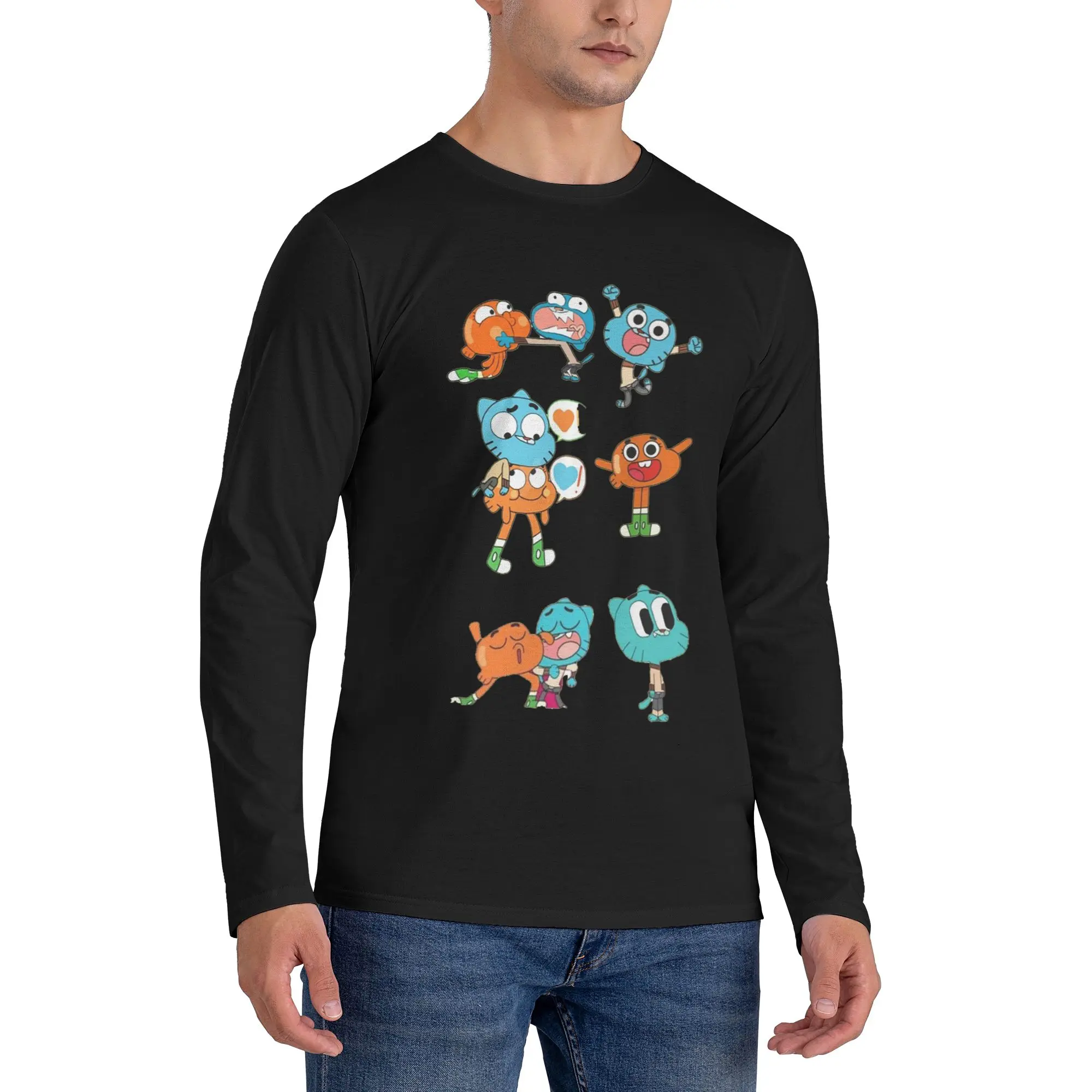

gumball Men's Long Sleeved T-shirt Breathable Round Neck T shirts Spring and Autumn Men tops