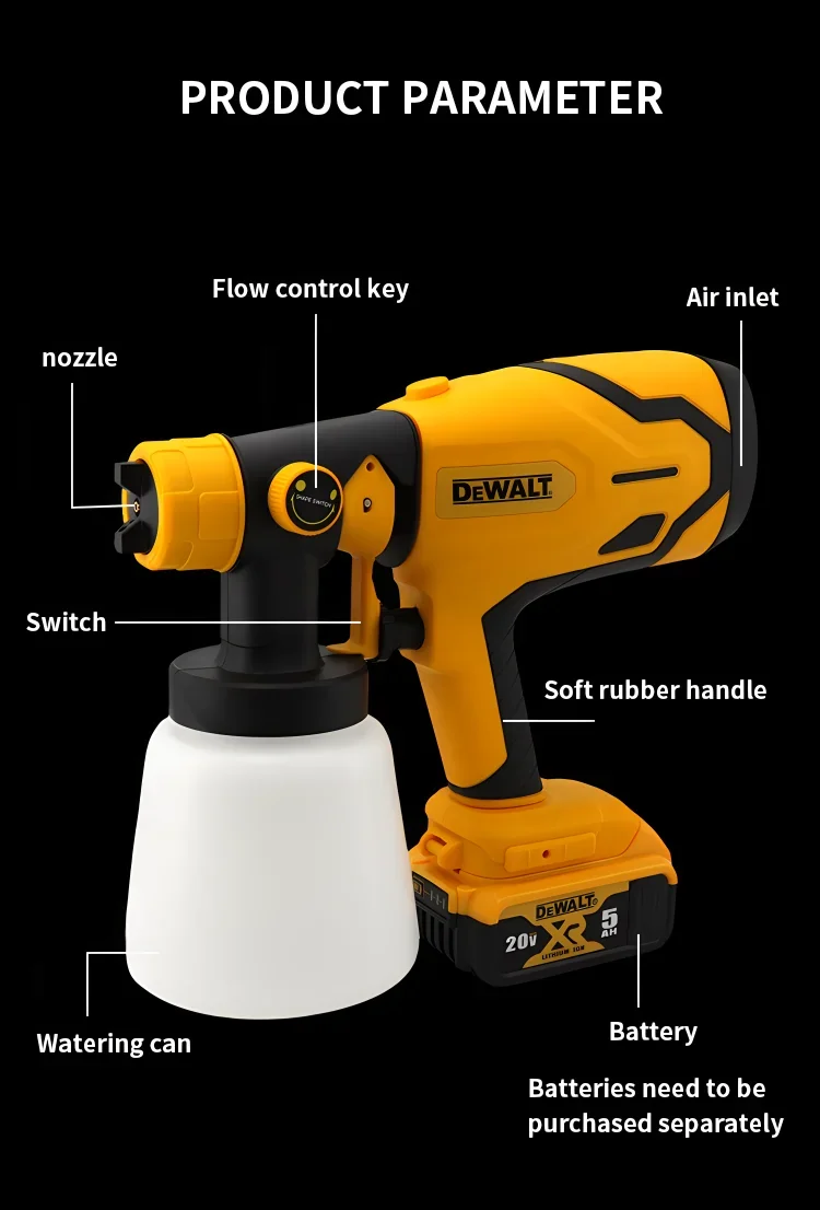 Dewalt Airbrush Bürstenlose Elektrische Spritzpistole Leichter Farbsprüher für gleichmäßigen Sprühnebel bei Heimwerker- und DIY-Projekten – Detail 15