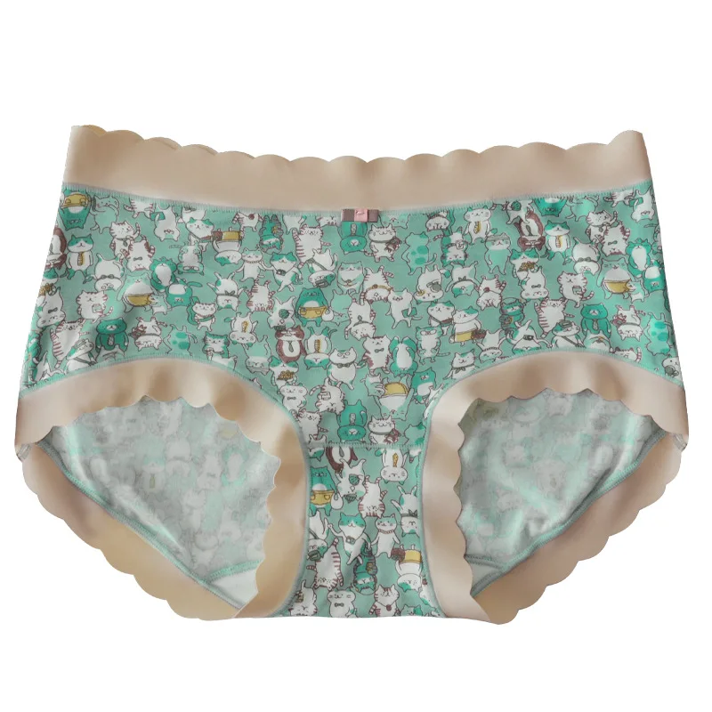 3PCS/Set Women Panties Mid Waist Traceless Soft Thin Lingeries Breathable Puss Print Underwears Plus Size 6XL Briefs