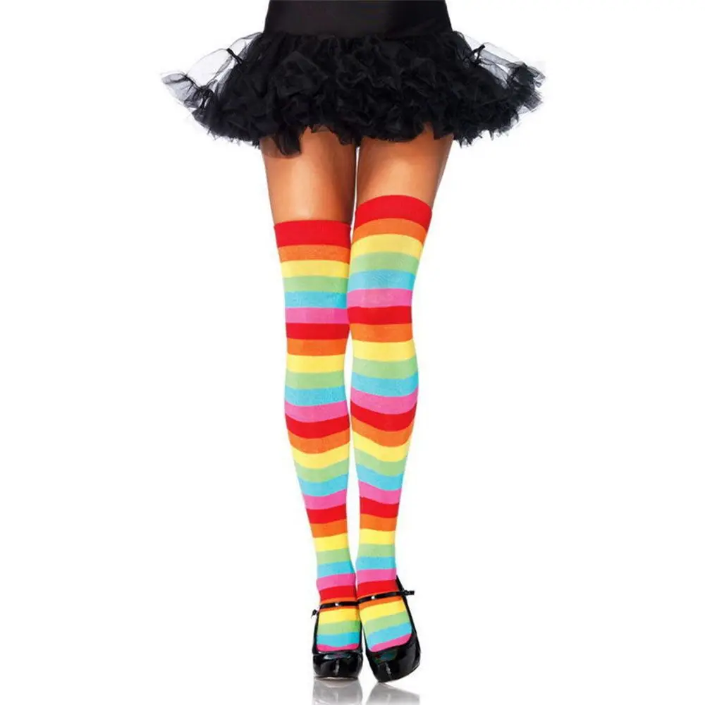 Practice Polyester Cotton Socks for  Lady Girl Long Stockings Women Stripey Stockings Rainbow Colorful Stockings High Tights