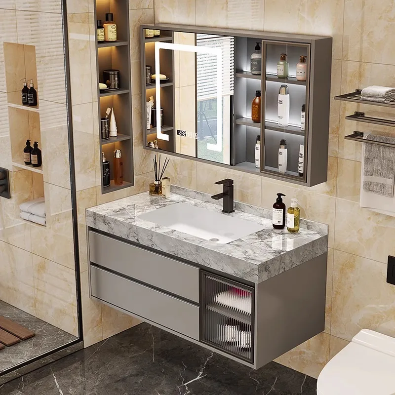 Rock slab hot bending integrated basin bathroom cabinet combination rock slab seamless ceramic basin hotel washbasin wash basin