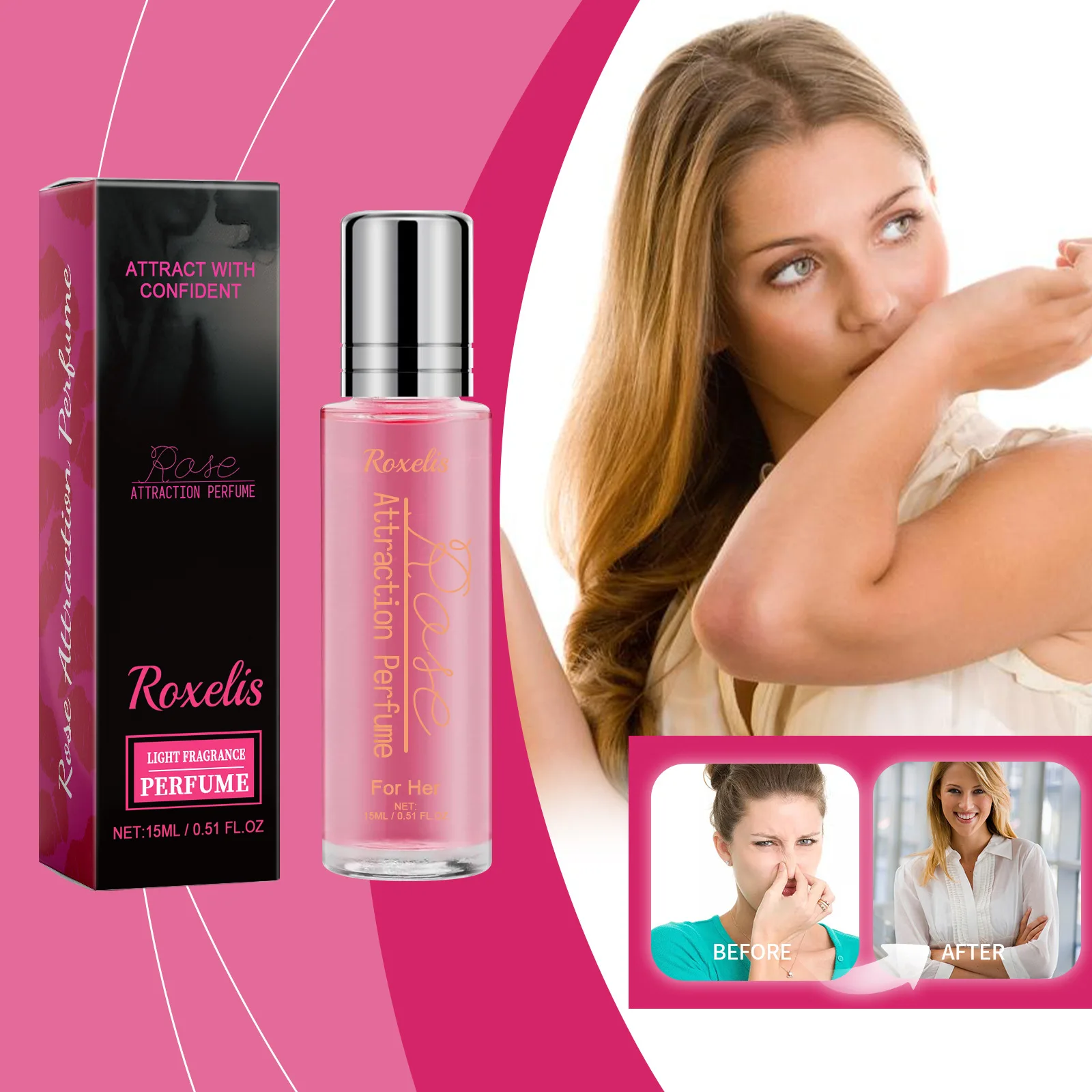 Perfume con fragancia de luz rosa, fragancia ligera Natural y fresca, fragancia portátil y duradera, Perfume encantador para mujer