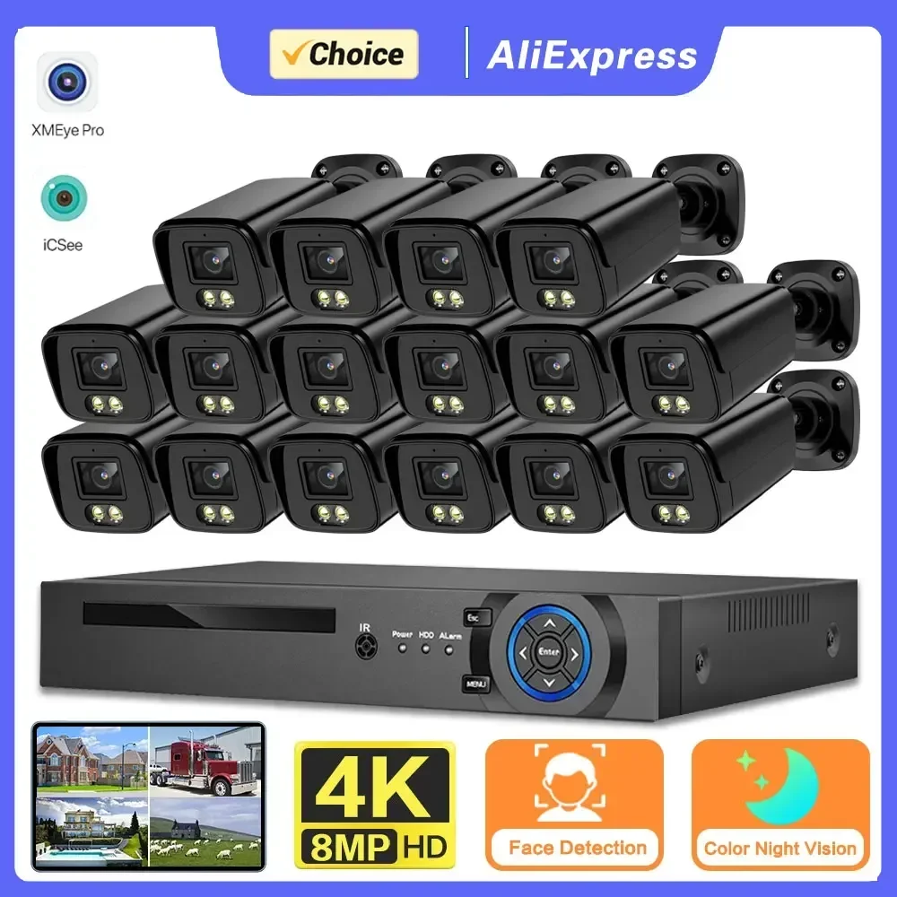 

H.265 4K CCTV Video Surveillance Camera Kit 16CH 8MP AHD DVR Ourdoor Motion Detection Colorful Night Security Camera System P2P