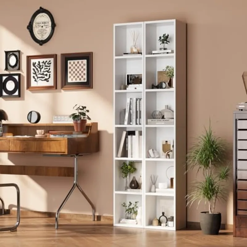 71.5" Tall Narrow Bookshelf, 6-Tier Cube Display Rack, Modern Corner Bookshelf with Storage Space, CD Storage Cabinet view 5