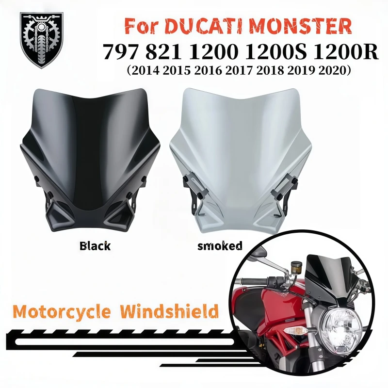

Fits For DUCATI MONSTER 797 821 1200 1200S 1200R 2014 2015 2016 2017 2018 2019 2020 Motorcycle Visor Windshield Windscreen