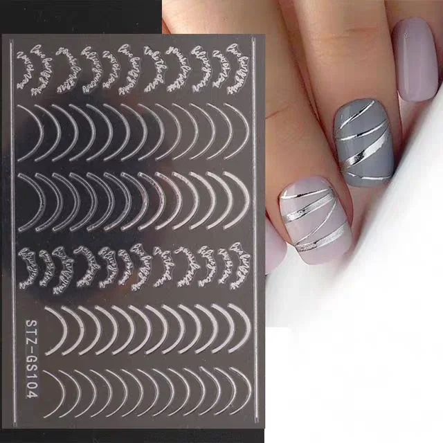 1set 3D Simple Lines Nail Stickers Rose Gold Metal Stripe Letters Decals Curve Gel Nails Art Sliders Polish Manicure Decor