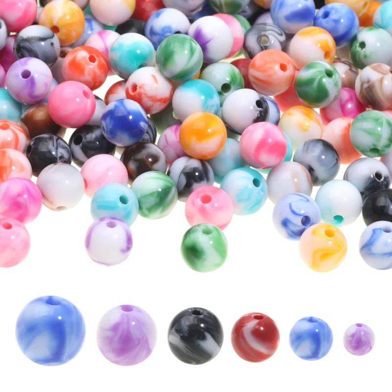 Round Balls Beads Necklaces Bracelets 10-200pcs Colored Marble Pattern Acrylic Spacer Beads For Jewelry Making DIY Accessories