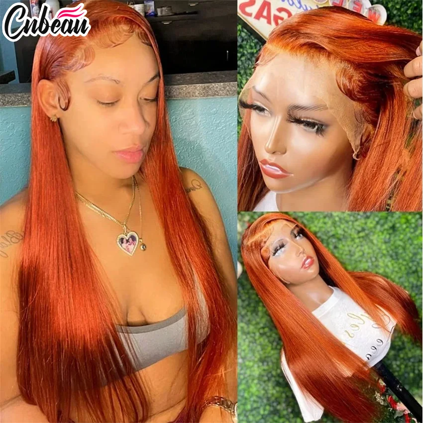 Wig tempelan renda oranye jahe 13x6 Wig depan rambut manusia Wig transparan untuk wanita lurus tulang 13x4 rambut manusia renda depan Wi