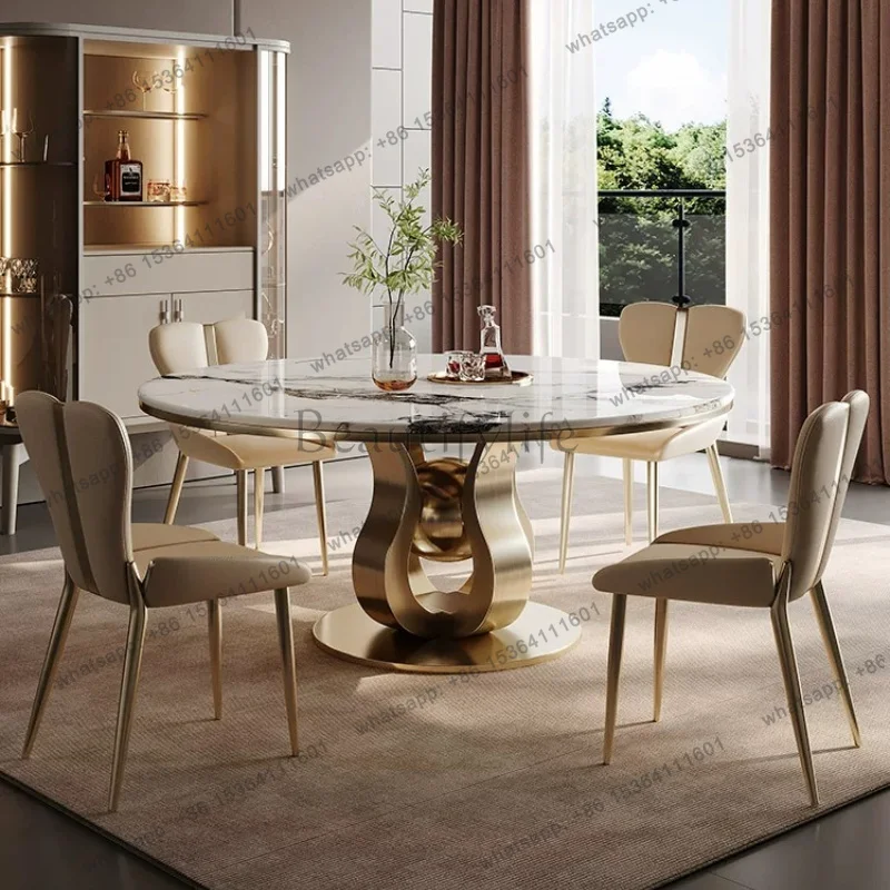 FG Modern Round Turntable Dining Table Light Luxury High-end Microcrystalline Stone Dining Tables Kitcjen Pliante Furniture Home