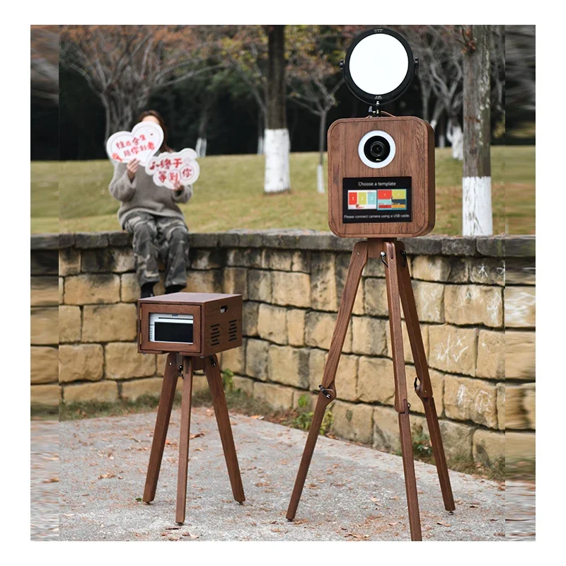 Red Oak Portable Photobooth Kiosk With Printer Vintage Wooden Photo Booth Selfie Dslr Photo Booth Suitable for wedding parties