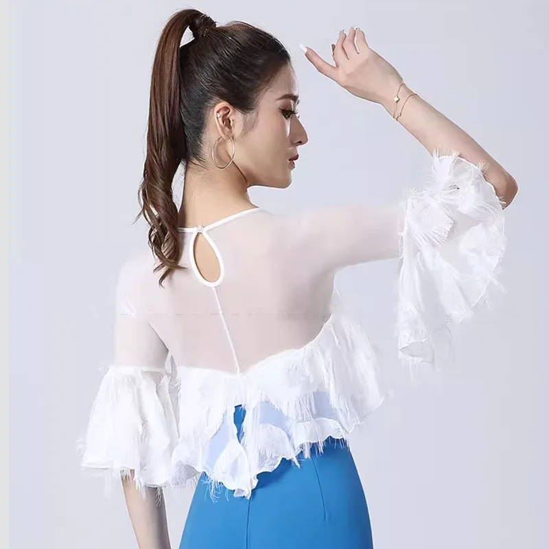 2023 New Pink  Balck Latin Dance  Tops Leotard  Women Performance Ballroom Practice Clothes Standard Waltz Dancing  Blouse