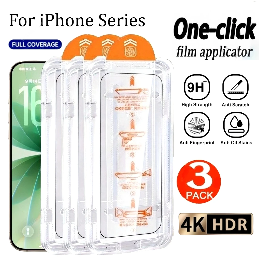 

3Pcs High Definition Tempered Glass for iPhone 17 16 15 14 Pro Air 16 15 Plus 13 12 11 Pro Mini Dust Free Installation Protector