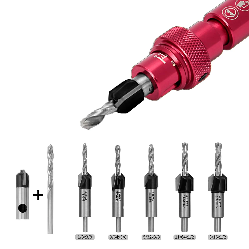 Simplified Drilling Tasks Reliable 5 Piece Aluminum Alloy Countersink Bits Set with Adjustable Depth Control Feature