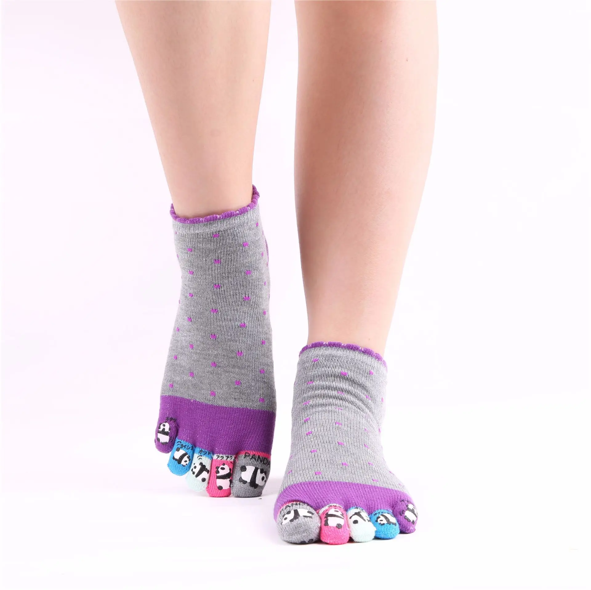 

5 Pairs Panda Cartoon Cotton Breathable Women's Short Socks Ladies Five-finger Socks Low Tube Sub-toe Non-slip Yoga Socks