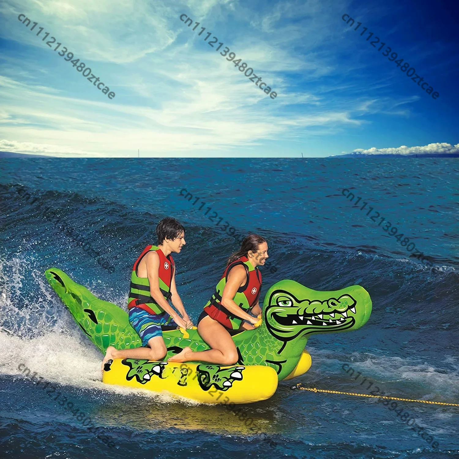 2 Person Crocodile Inflatable Towable Tube Water Sofa Thickened Air Floating Cushion For Jet Ski Water Sports Entertainment