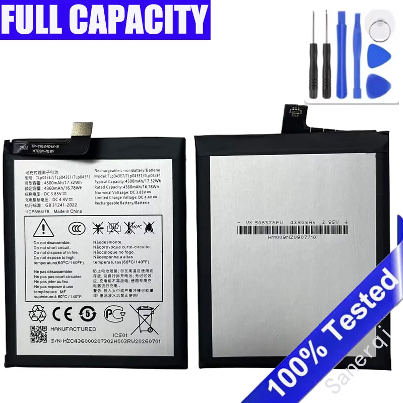 Battery For Tcl 10 5G Uw/T790y/T790h Battery Alcatel Tlp043F1 Tlp043E1 4500Mah + Free tools
