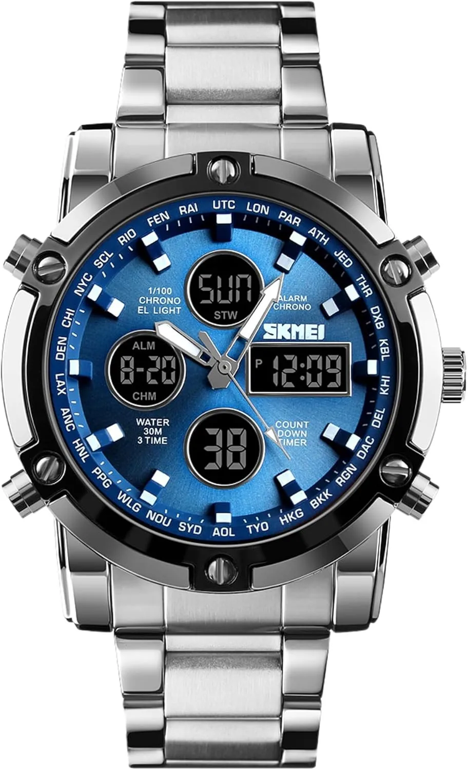 

Mens Waterproof Military Analog Digital Watch LED Chronograph StainlSteel