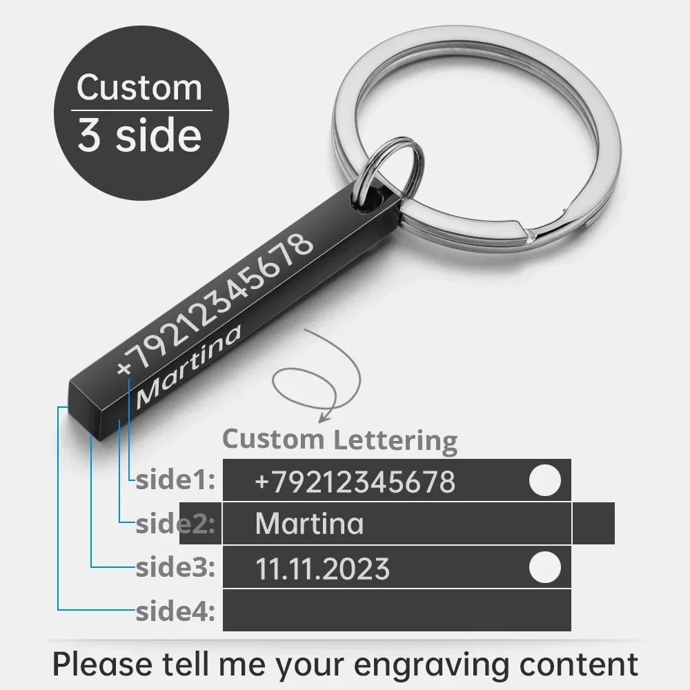 Personalisierter 3D-Bar-Schlüsselanhänger mit Gravur, Text, Name, Datum, individueller Schlüsselanhänger, Edelstahl-Schlüsselanhänger, Ringe, Halter, bestes Geschenk P039