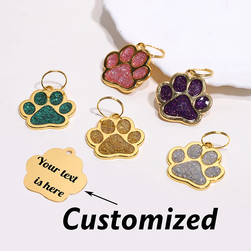 Glitzer-Krallen-Hundemarke mit individuellem Text, personalisiertes Haustier-Namensschild, lasergravierte Nummer, goldener Halsbandanhänger, individuelles Katzen-ID-Schild – Detail 2