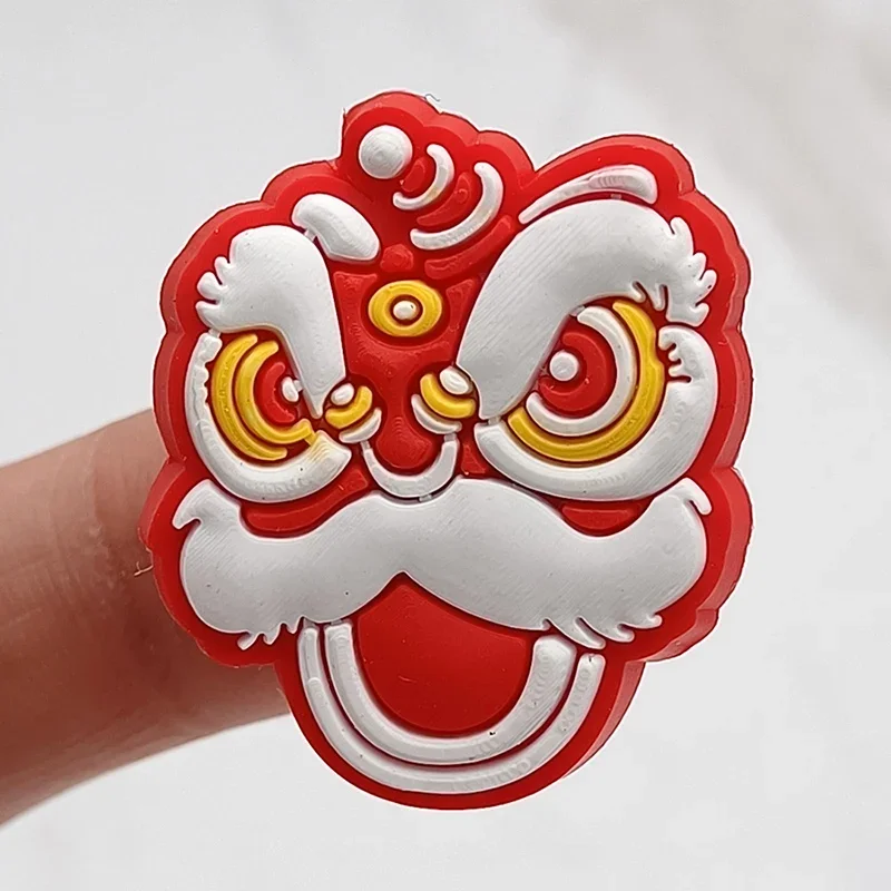 1Pcs Chinese Red Style PVC Shoe Charms Accessories Lion Dance Mahjong Shoes Upper Pins Decoration Sandals Buckle Kid Party Gift