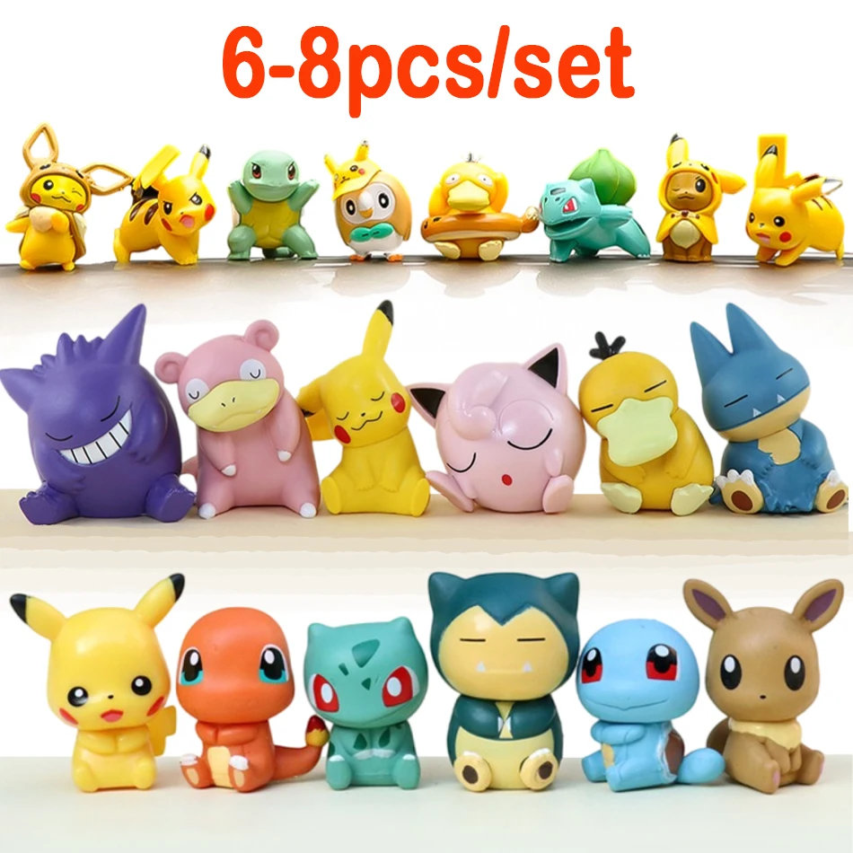 6-8 piezas/set Muñecos de acción Pok é mon, mini serie, figura de Pikachu, modelos de anime, decoraciones de escritorio, juguetes Pok é mon, regalos de cumpleaños