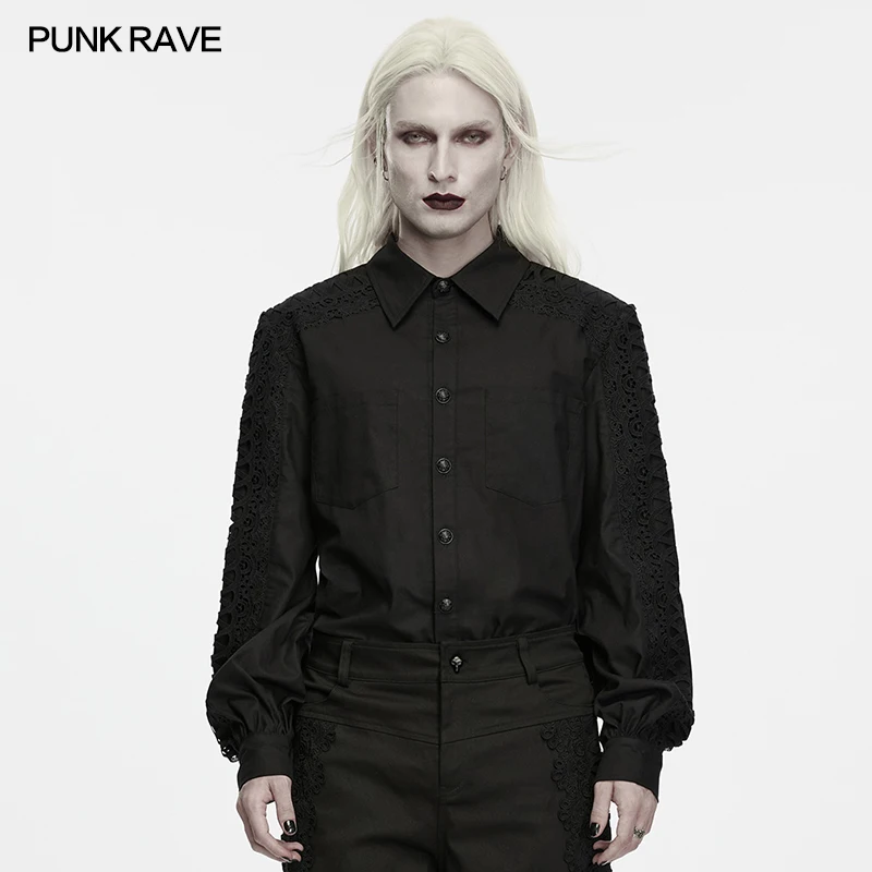 PUNK RAVE Men's Wasteland Carved Loose Fit Shirt Everyday Wearability Workwear Vintage Floral Pattern Lantern Sleeves Party Tops