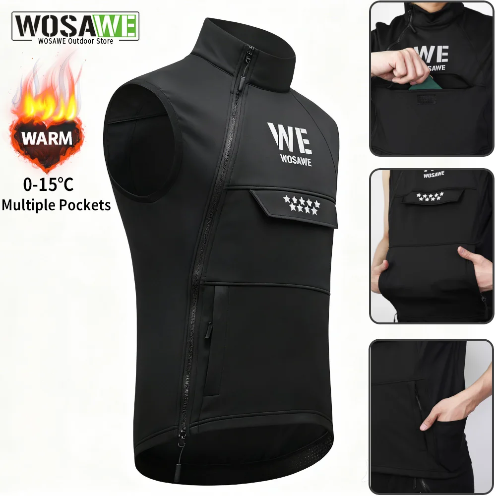 

WOSAWE Winter Motorcycle Riding Vest Reflective Warm Motocross Off Road Vest Cycling Clothing Sleeveless Multiple Pockets Gilet
