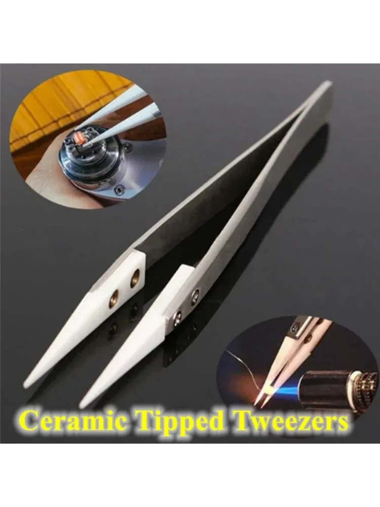 Pincettes à pointe en céramique en acier inoxydable, pincettes à pointe pointue résistante à la chaleur, pincettes à souder électroniques fines