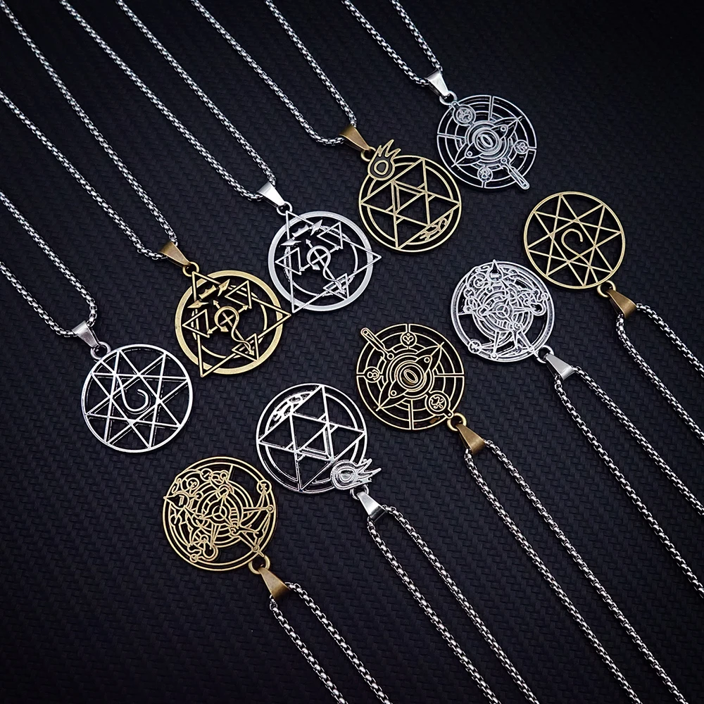 Fullmetal Alchemist Necklace Stainless Steel Chain Magic Circle Metal Necklaces Anime Jewelry Pendant Choker Collares Charm