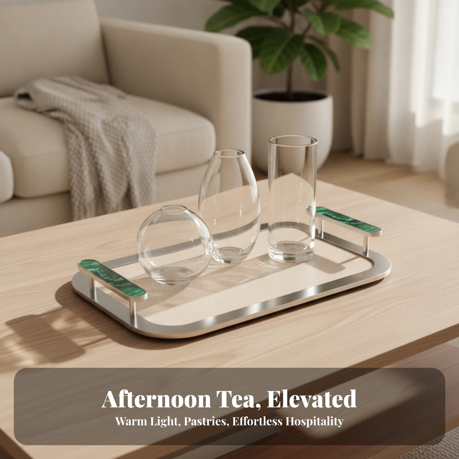 Rectangular Serving Tray Mirror-Finish Stainless Steel Tray Platter Polished Rounded Corners for Hosts, Coffee Table