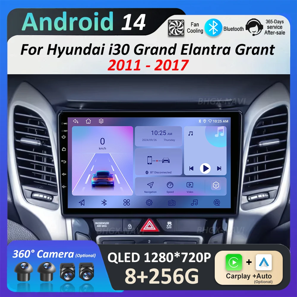 

Для Hyundai i30 Grand Elantra Grant 2011-2017 Android 14 Интеллектуальная система Автомобильный радиоприемник Мультимедийный плеер GPS Navi BT 4G WiFi