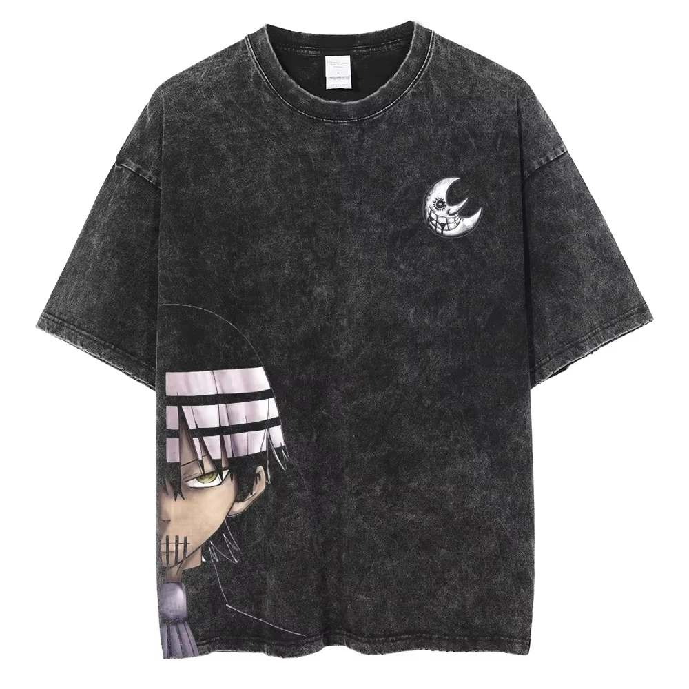Japan Anime Soul Eater Manga Graphic Print T-shirt Vintage Washed Streetwear Men Women Crewneck Cotton Summer New Tee