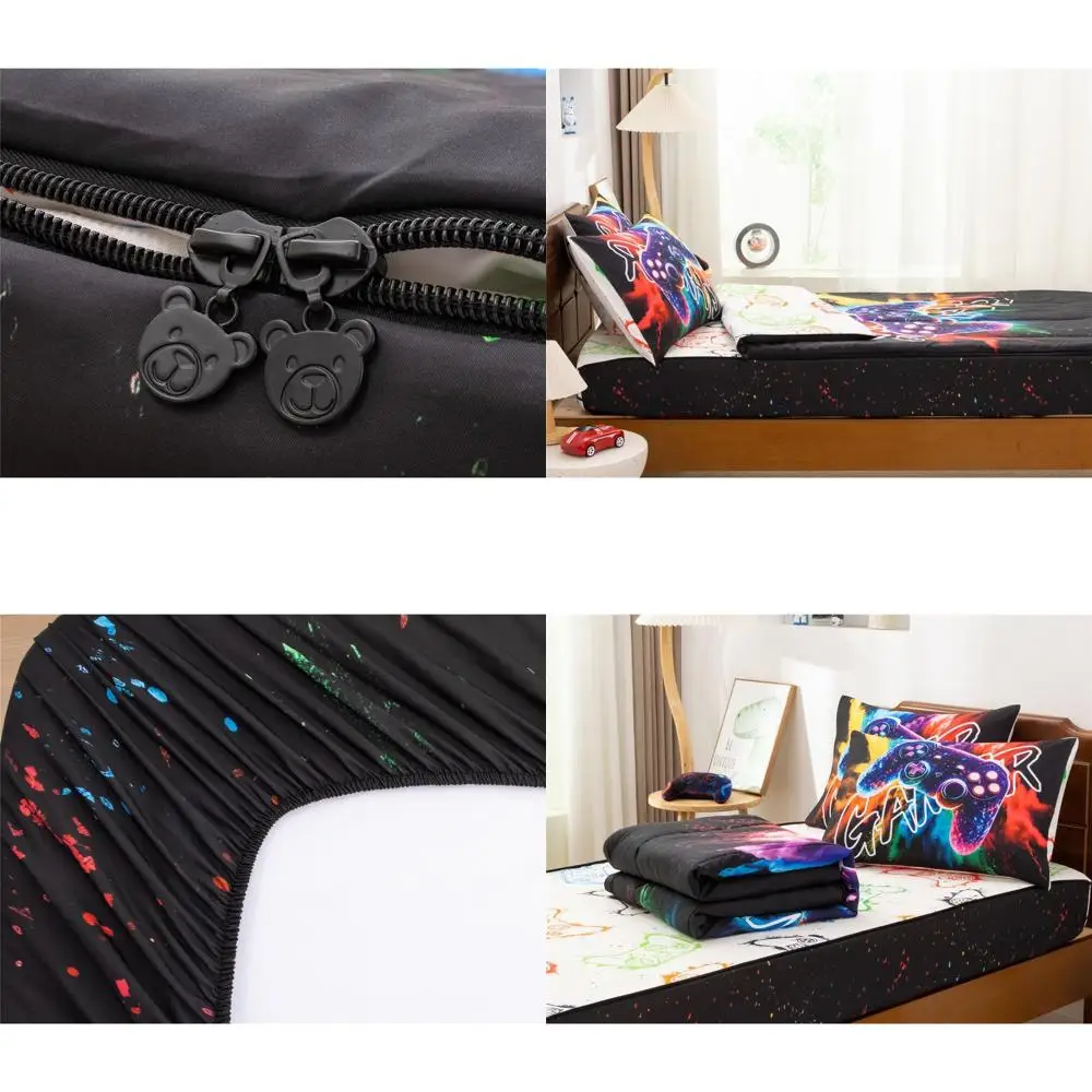 

Twin Size Lightweight Tie-Dye Gaming Comforter Set for Boys with Microfiber and Matching Sheet & Pillowcases, Black