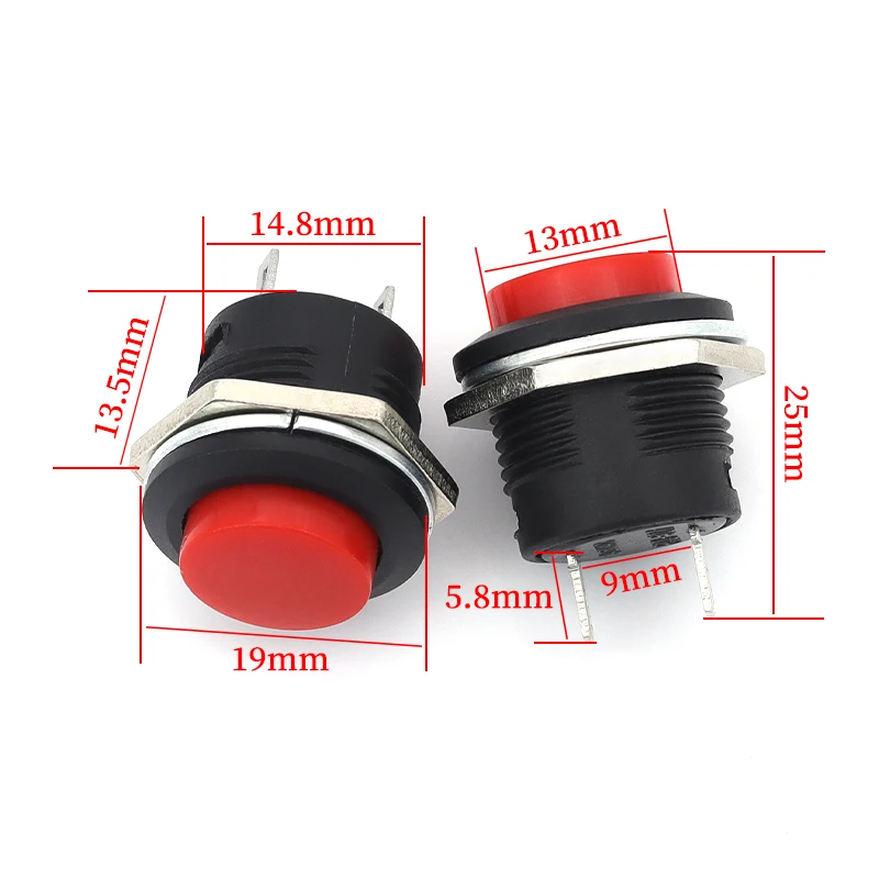 2/10/20pcs Momentary Push Button Switch 16mm Momentary 6A/125VAC 3A/250VAC Round Switches R13-507 BLACK RED WHITE BLUE YELLOW
