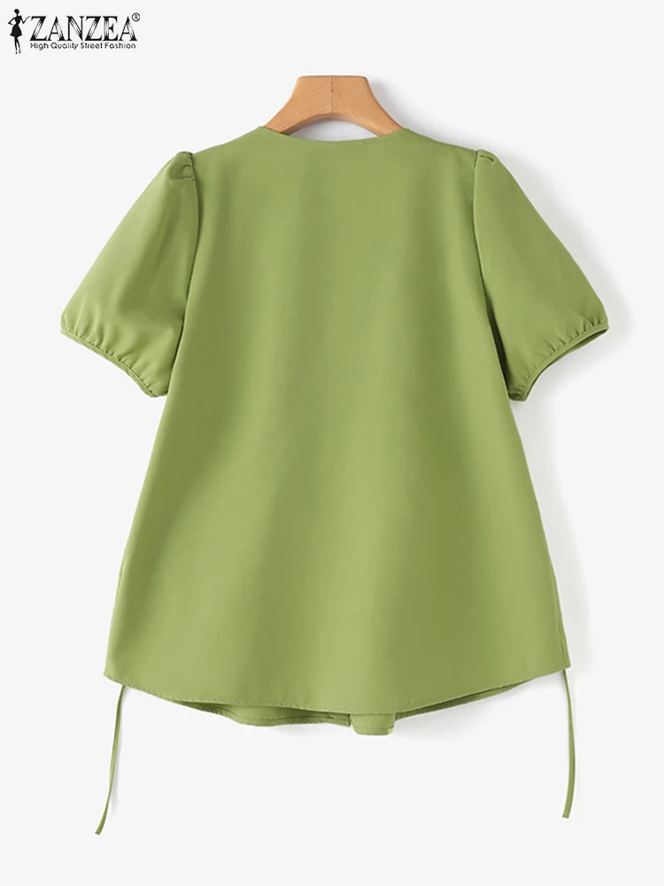 ZANZEA-Blusa de manga corta para mujer, camisa elegante con botones sólidos, informal, de trabajo, para fiesta, Verano