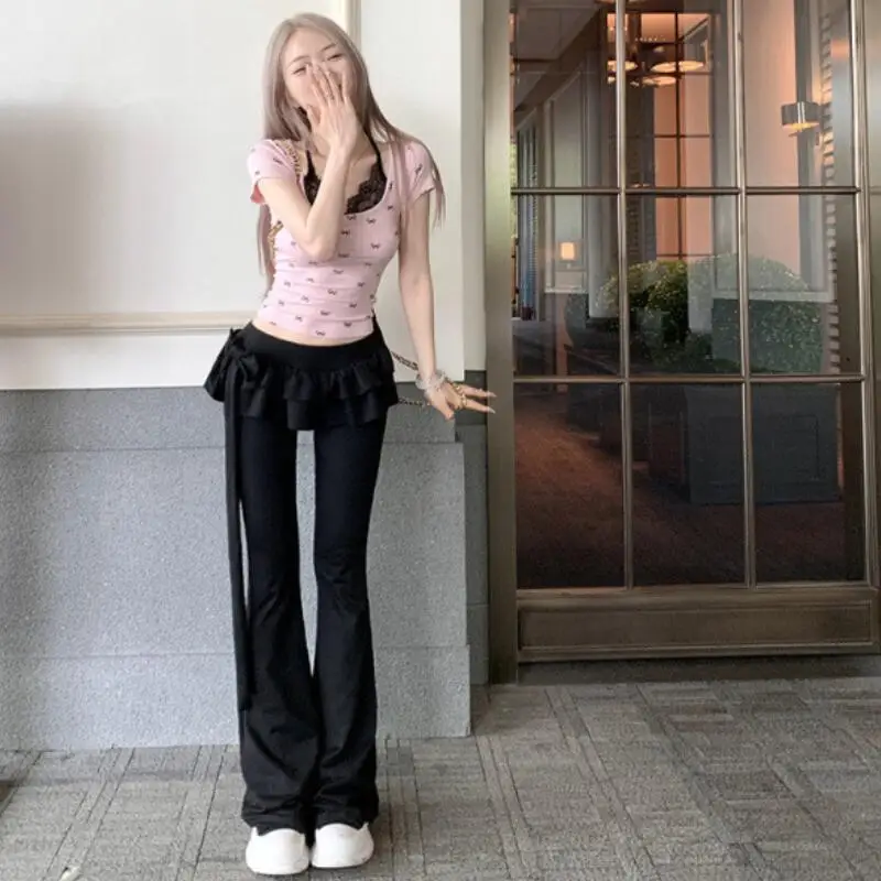 Japońskie spodnie w stylu ciastka dla dziewczyn, modne damskie spodnie Y2K, seksowne, dopasowane, lekko rozszerzane, z szerokimi nogawkami, uniwersalne, miękkie.