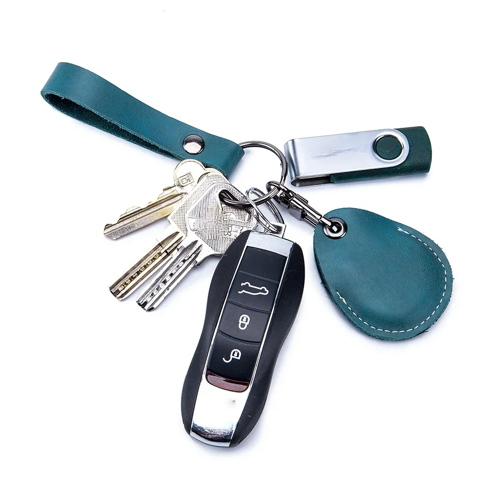 Cow Leather Card Holder Keychain Key Ring Door Lock Access Tags ID Card Case Keychain Access Card Bag Key Tag Ring