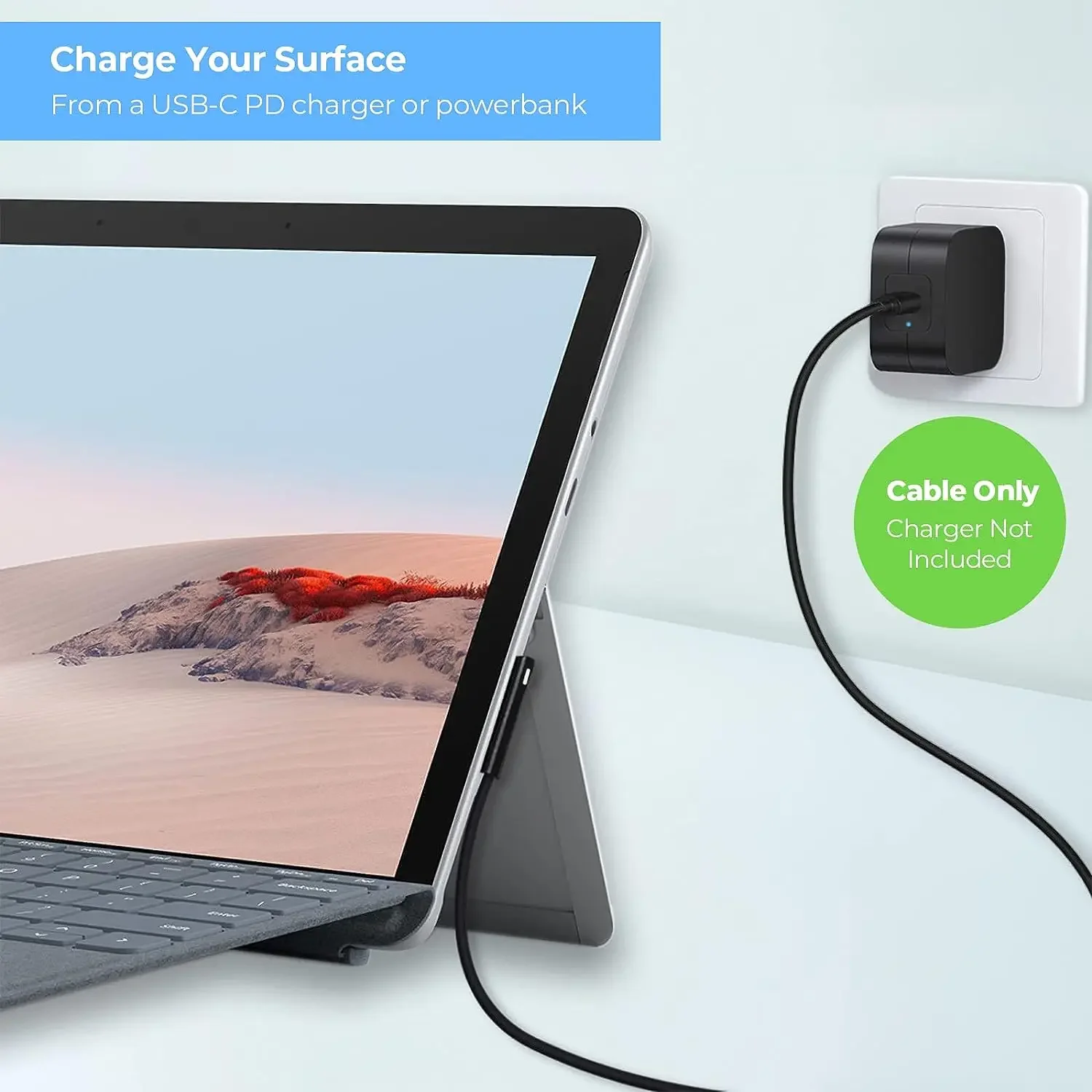 15V 3A Type C Power Supply Charger Adapter USB C PD Charging Cable for Microsoft Surface Pro 8 7 6 5 4 3 Laptop Book 3 2 1 GO