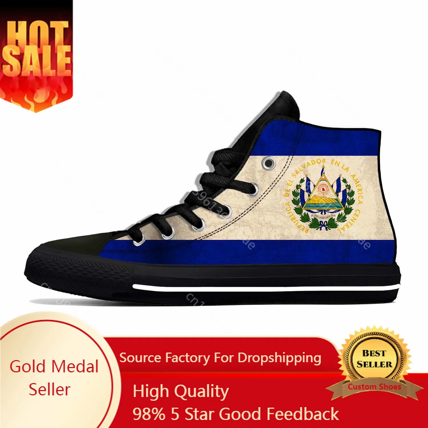 

El Salvador Salvadoran Flag Patriotic Pride Funny Casual Shoes High Top Lightweight Board Shoes Breathable Men Women Sneakers